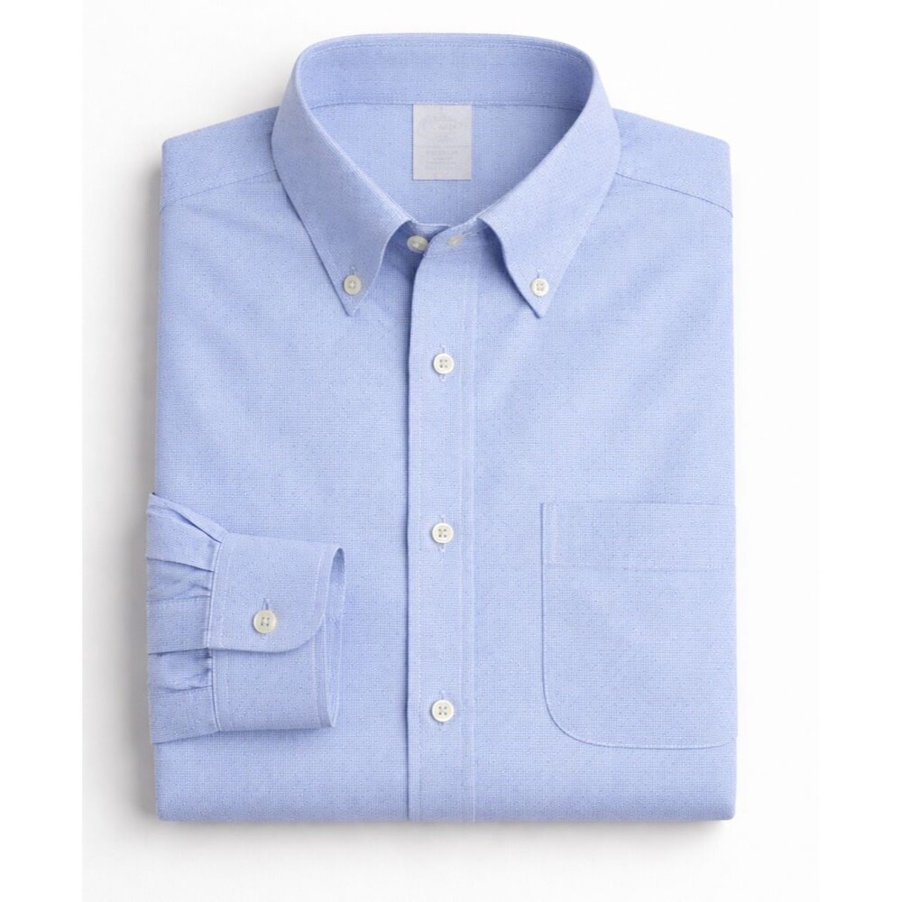 Brooks Brothers Shirt 1818 Mens 17 32/33 Blue Dot Button Down Non Iron